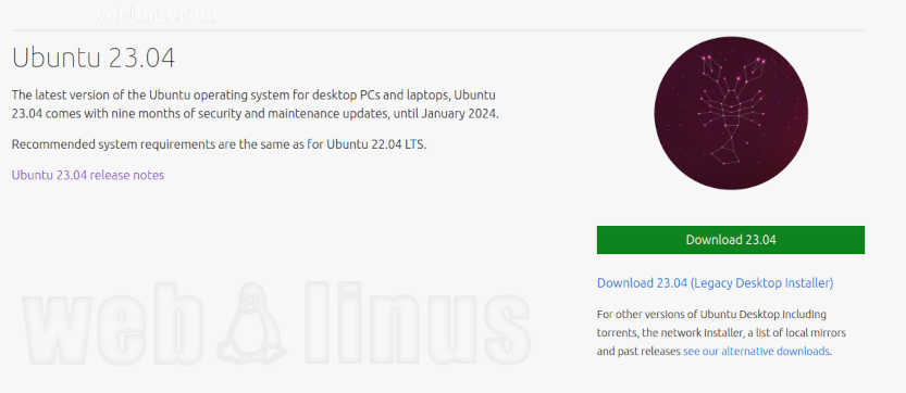 Página de descargas de Ubuntu